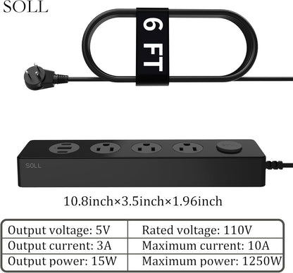 SOLL IPX9 Outdoor Power Strip Weatherproof, Surge Protector Power Strip with 3 Outlet and 3 USB Charging Ports(2 USB C), 6FT Extension Cord for Patio, Garden, Bathroom, Kitchen, Garage, Office