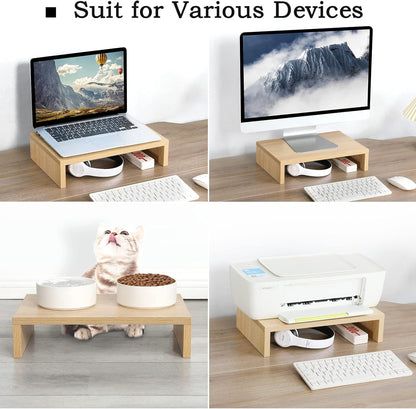 TEAMIX Wood Monitor Stand Riser - 2 Pack Adjustable Dual Monitor Riser for Laptop/PC