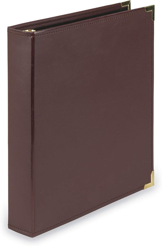 Samsill Classic Collection Leather 3 Ring Binder, Executive Presentation Portfolio, 1.5 Inch (Holds 325 Sheets), Brass Round Ring, Burgundy
