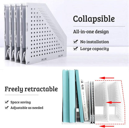 SAYEEC Collapsible Magazine Holder Plastic Desktop 4 Compartment File Desk Magazine Organizer Vertical File Divider Sorter Storage Document Organizer for Office Home School Gray