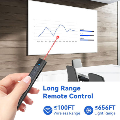 Presentation Clicker Wireless Presenter Remote, PowerPoint Clicker Computer Clicker with Red Light, Clickers for PowerPoint Presentations Slide Advancer with Volume Control for Mac/Laptop/Computer