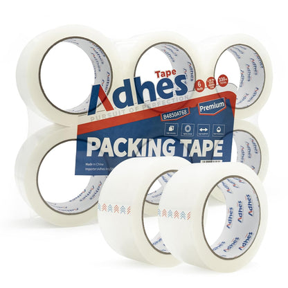 ADHES Premium Packing Tape – 6 Rolls, 1.88" x 165 ft (55 Yards), 2.7 mil Thick Clear Shipping Tape – Ultra-Strong & Durable for Packaging, Moving, Mailing, and Sealing