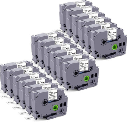 18x Compatible with Brother Label Maker Tape 12mm 1/2 Inch Laminated White TZe TZ TZe-231 P Touch Label Tape Compatible with Brother PT-D210 PT-D220 PT-D200 PT-H110 PT-2040 D610BT Tape Refill