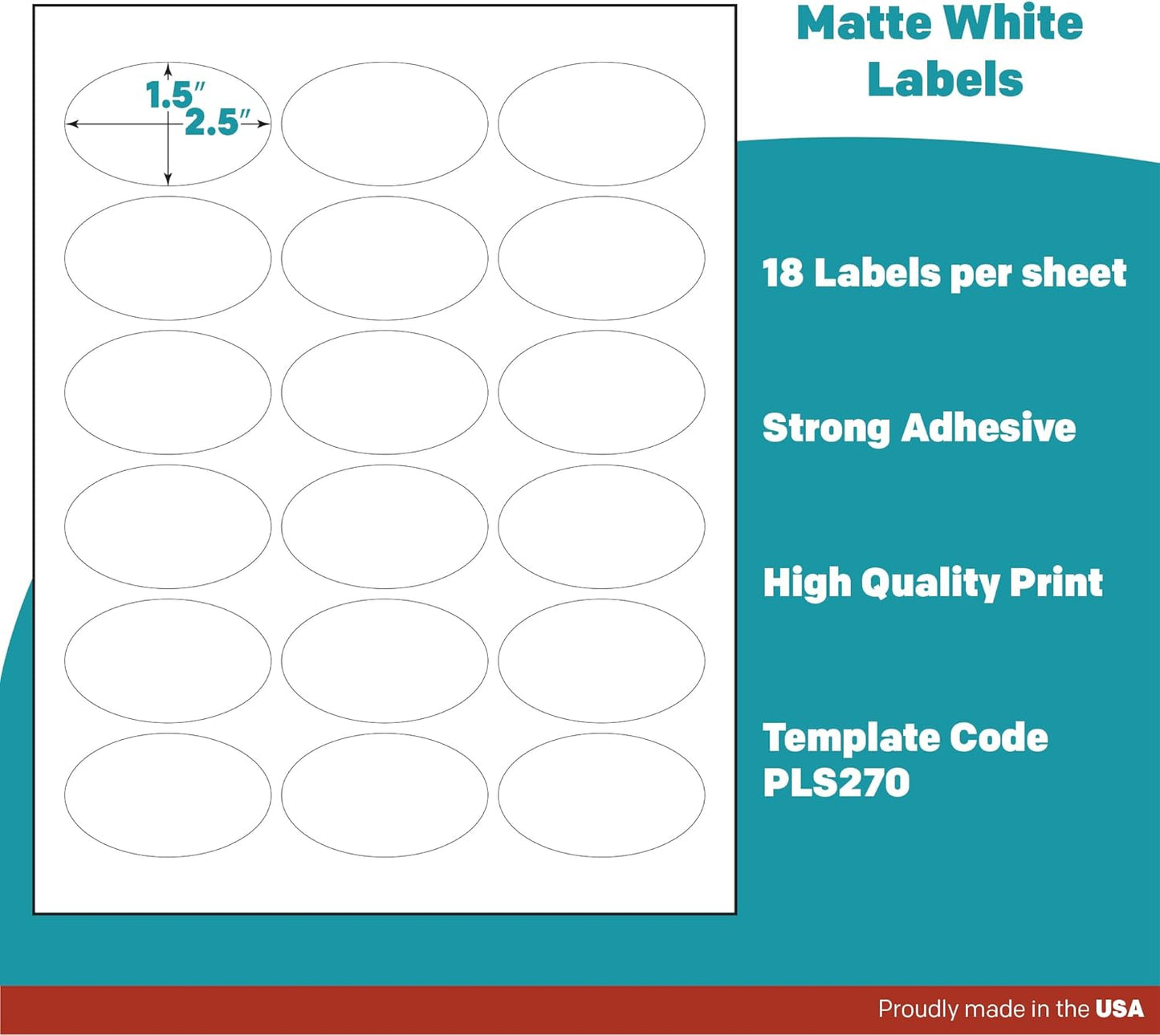 Premium Label Supply White Sticker Oval Labels – 2.5" x 1.5" Oval – Laser/Inkjet Compatible – (18 per Sheet), 1000 Sheets – 18,000 Total Adhesive Labels