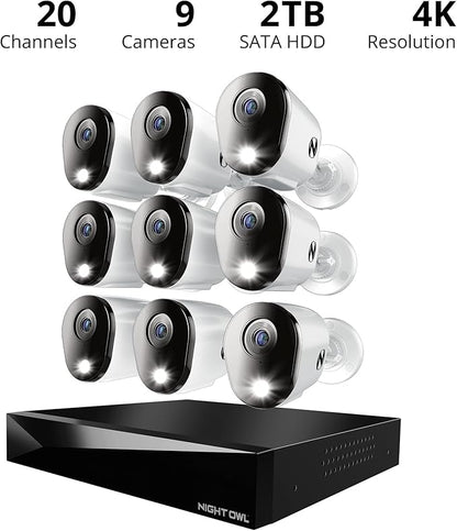 Night Owl 2-Way Audio 20 Channel DVR Video Home Security Camera System with (9) Wired 4K HD Indoor/Outdoor Deterrence Cameras and 2TB Hard Drive (Add up to 4 Wi-Fi Cameras) (9 Camera)