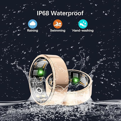 Health Tracker Ring, Smart Health Ring for Women Men with Heart Rate, Blood Oxygen, Sleep Monitor, Steps,Calories, No Subscription Fee, IP68 Waterproof Smart Ring for iPhone & Android (Rose Gold, 14#)