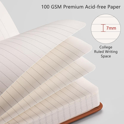 RETTACY Lined Journal Notebook, 2-Pack, 192 Numbered Pages per Pack, A5 Medium Size (5.7'' x 8.3''), for Men & Women, Writing, Work, Leather Hardcover, 100 GSM Thick Paper (Black & Brown)