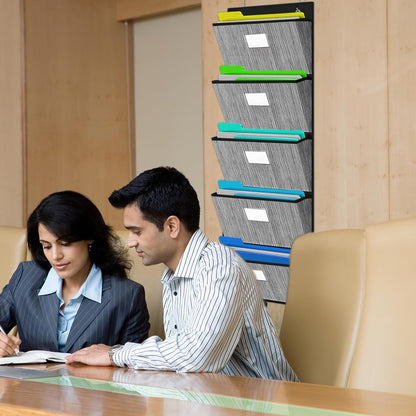 homyfort Over the Door File Organizer, Hanging File Folders Wall Organizer with 5 Large Pocket for Papers, Charts, Mails, Magazine, Office (Black)