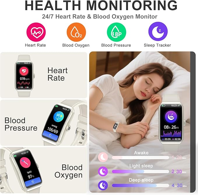 Fitness Tracker with Heart Rate/Blood Oxygen/Sleep Monitor, Smart Watches for Women Men, 100+ Sports Modes, Activity Step Trackers Smart Watch for Android iOS Phones