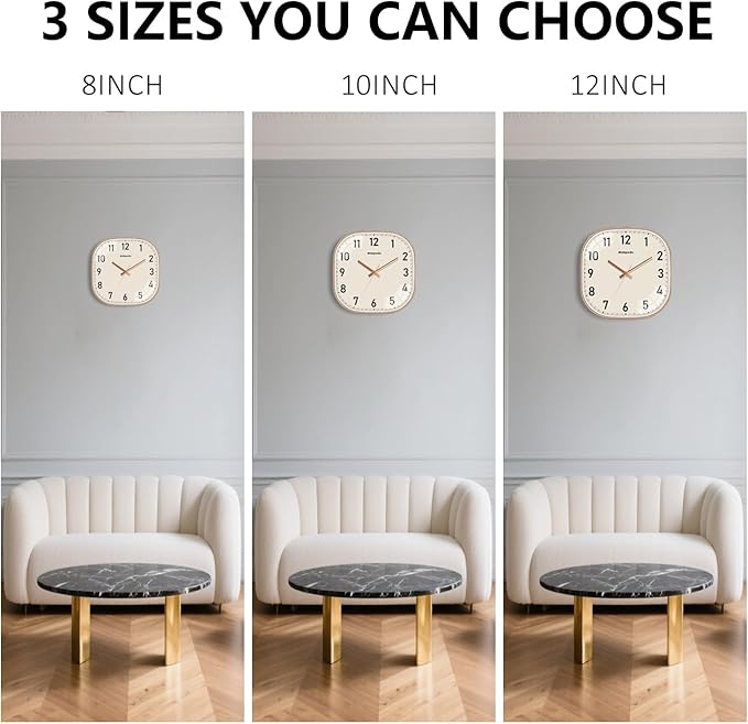 Wall Clocks Battery Operated, 12 Inch Silent Wall Clock, Non Ticking Square Analog Decorative Wall Clocks for Bedroom Living Room Office Home Gym Porch Decor Indoor Outdoor Clock, Rose Gold