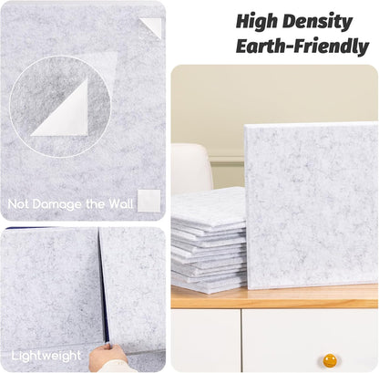 Large Cork Board Alternative, 12 Pack Felt Board with Safe Removable Adhesive Tabs Felt Wall Tiles, Large Cork Boards for Walls, Cork Board for Home Office, Pin Boards for Walls, Marble White