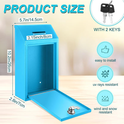 Metal Donation Cash Box Collection Safe Suggestion Box with Lock Wall Mounted Mailbox Delivery Ballot Container for Home Office Outdoor Door
