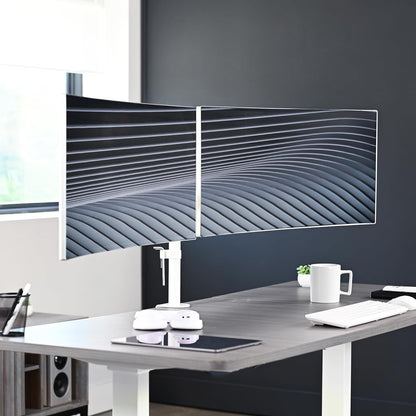 VIVO Dual Ultrawide Monitor Desk Mount, Heavy Duty Fully Adjustable Steel Stand, Holds 2 Computer Screens up to 38 inches and Max 22lbs Each, White, STAND-V038W