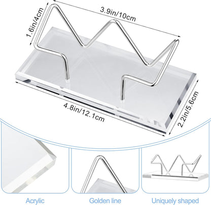 Amyhill 2 Pieces Acrylic Business Card Holder for Desk Clear Horizontal Business Card Display Stand Postcard Holder for Office Home Desktop (Silver)