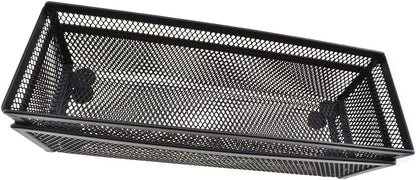 HAHIYO Stackable Mesh Tray Cup 9 x 3 x 2 inches Sturdy Container for Desk Drawer Organizer Collection for Home Office School kitchen Soft Foam Feet No Sharp Edges 2 Pack Black