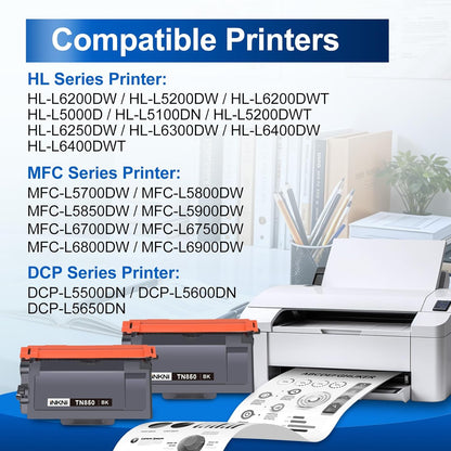 INKNI Compatible TN850 Toner Cartridge Replacement for Brother TN850 TN820 High Yield Compatible for Brother DCP-L5600DN HL L5000D HL L5200DW HL L6200DW MFC L5850DW MFC L6700DW Printer (Black, 2-Pack)