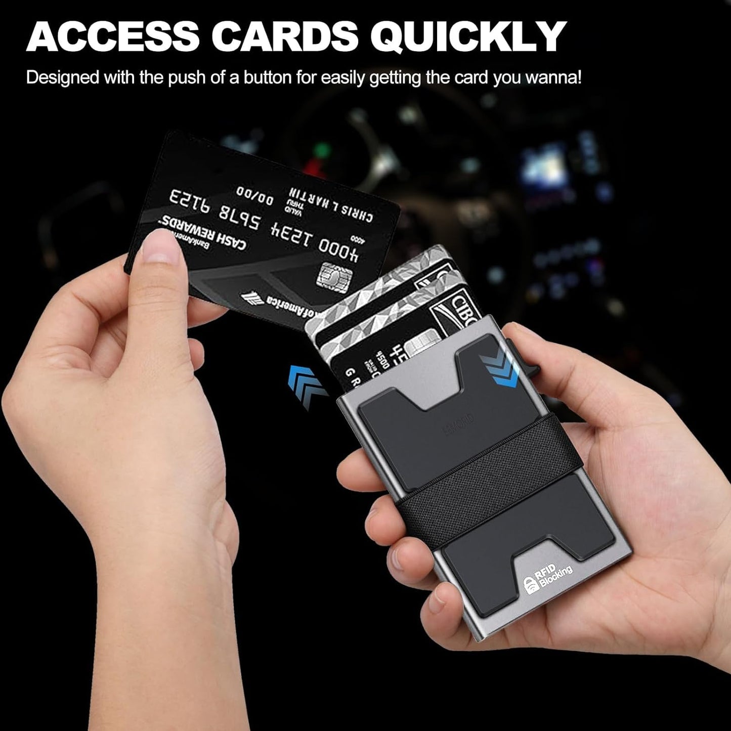 Slim Aluminum Card Holder Wallet for Men, Durable Expandable Backplate, RFID Blocking Minimalist Metal Pop Up Wallet, Holds 12 Cards Plus Cash (Grey)