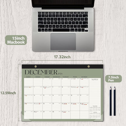 Calendar 2025-2026, Monthly Desktop Large Calendar (July 2025 - December 2026) Desk Wall Planner for Family Office Teacher School, 17" x 12" Green