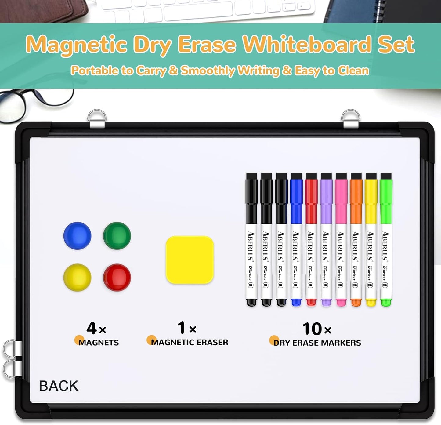 Monthly Calendar Whiteboard Dry Erase Cork Board Combination for Wall, 17x13 Magnetic Dry Erase Board, Double-Sided White Board, Portable Board for Office, Planning, Memo, School, Home (Black)
