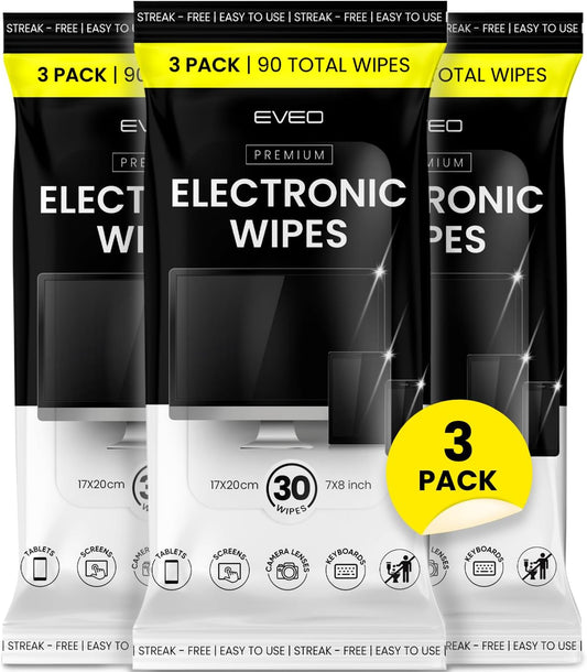 EVEO Electronic Wipes Screen Cleaner - Screen Wipes TV Screen Cleaner Wipes, Computer Screen Wipes, Laptop Screen Cleaner, ipad & Monitor Cleaner, Screen Cleaning Wipes - [90 Wipes + Microfiber Cloth]