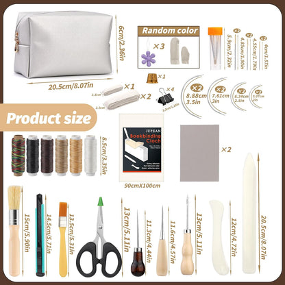 45 Pcs Book Binding Kits Bookbinding Kit Book Press 7.9”x11.6” with Book Binding Materials Bone Folder Tool Binding Cloth Webbing Strap and Storage Bag for Binding and Repair