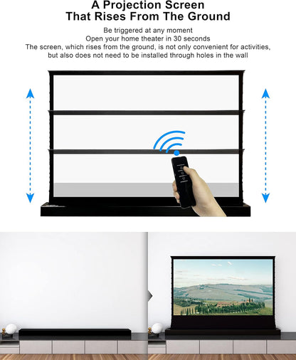 VIVIDSTORM-4K Movie Projector Screen S 120 Inch Sound Transparent Perforated Floor Rising White Fabric 4k HD Ready Home/Movie Theatre Work with Normal Throw Projector, VSDSTPW120H