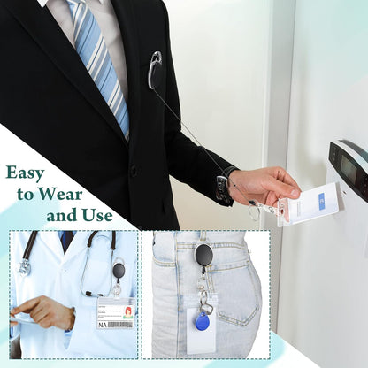 Laumoi 150 Packs Retractable ID Badge Holder Name ID Badge Reel Clips Keychain with Belt Clip and Key Ring for Office Worker Doctor Nurse Employee (Black)