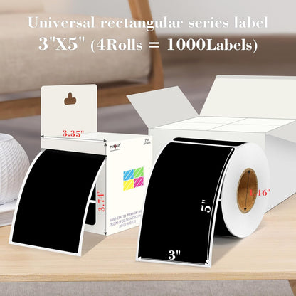 PARLAIM 3x5 inch Rectangle Color Code Stickers, 1000PCS 4 Rolls Square Adhesive Inventory Label, Black