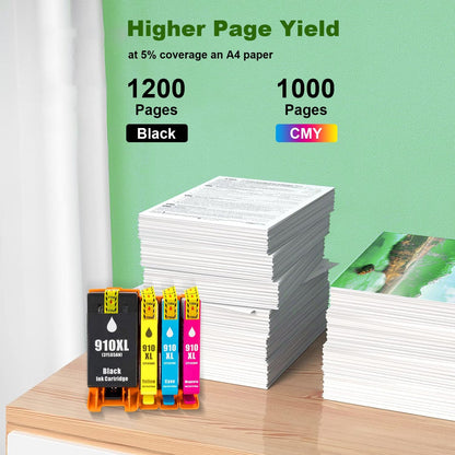 910 XL 910XL Ink Cartridges Combo Pack High Yield Replacement for HP 910XL Ink Cartridges for OfficeJet 8015e 8010 OfficeJet Pro 8025e 8020 8028e Printer (910 Ink 4-Pack)