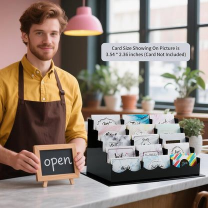 Business Acrylic Card Holder Display for Desk, 15 Slots 5 Tiers Multiple-Black Acrylic Business Card Stand Set, Holds Approximately 750 Cards