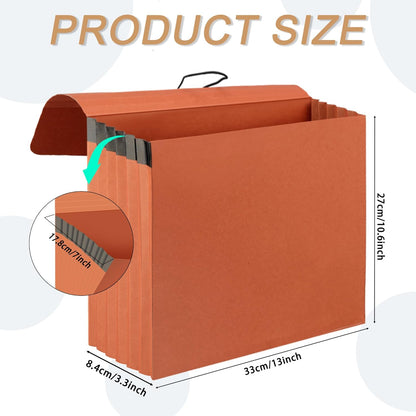 Expanding File Pockets with Flap,Heavy Duty Expandable Folder Bag,Elastic Cord Closure,Accordion File Organizer for Office,School,Home,Letter Size Kraft