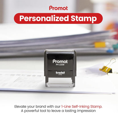 Promot Self Inking 1 Line Custom Stamp - Personalized Name Stamp for Office, Teacher, Address & Business Label Stamp - Choose Font, Ink Color, Pad, Self Inking for Personal & Professional Use - Large