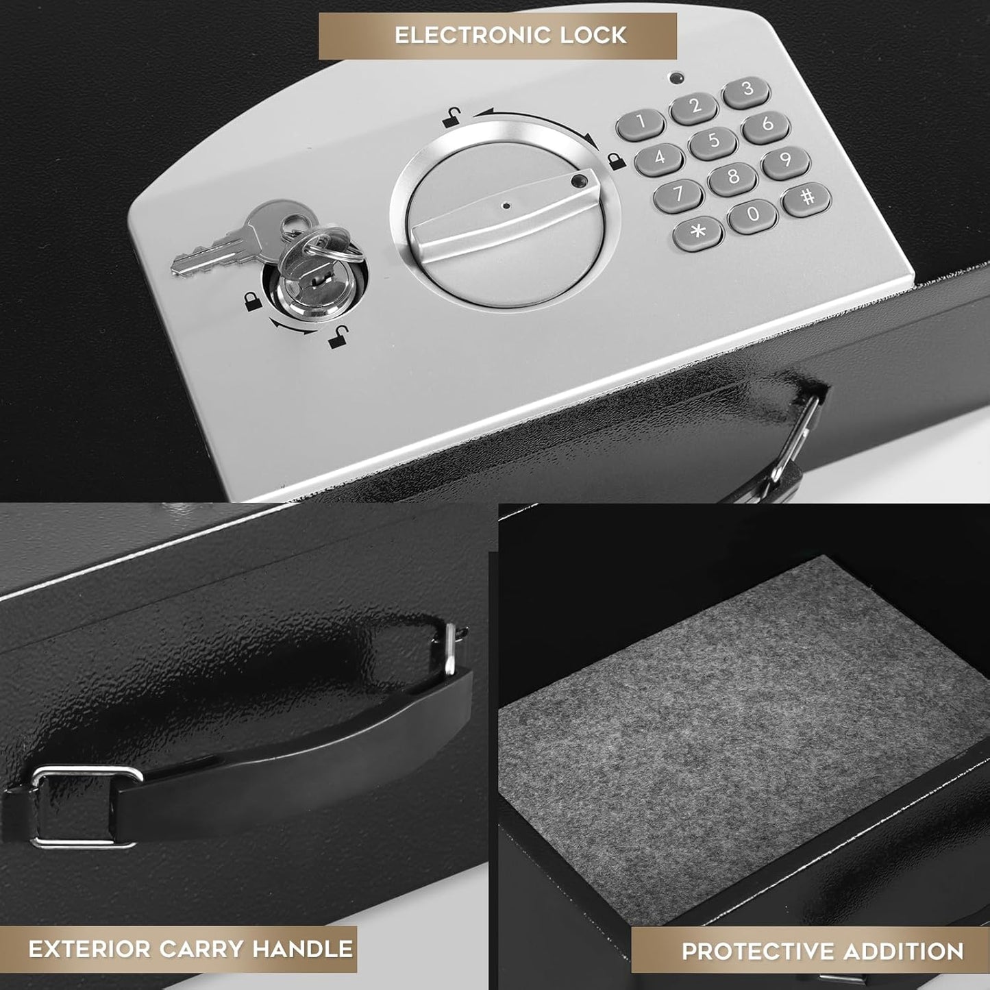 Dalmbox Portable Metal Safe Box with Digital Code Lock,Fire Resistant Storage for Documents, Fireproof Safe Box, Car, Home, Office and Outside, Black Box,Large