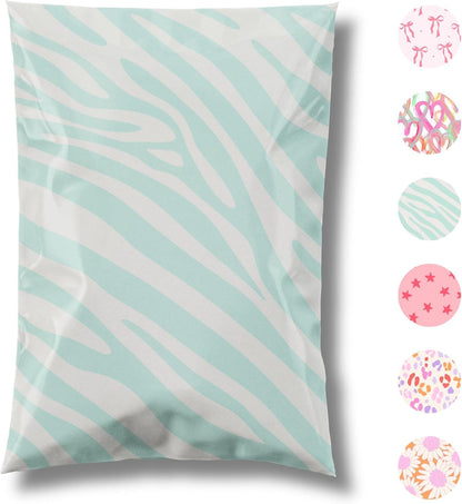 14.5x19 Designer Poly Mailer 100 Pack Heavy Duty Waterproof Self Seal Shipping Bags for Small Business Large Mailing Envelopes Bulk Tear Resistant Cute Packaging Mint Zebra