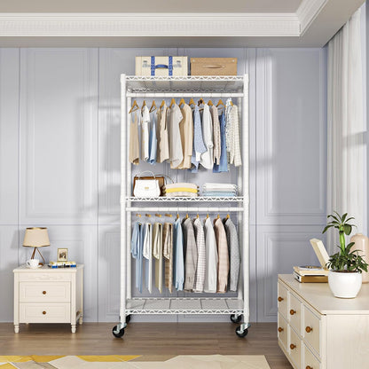 P1 Medium Heavy-Duty Portable Closet, 30" W x 14" D x 76" H, Metal Rolling Clothing Rack, White