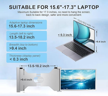 FOPO 15.6" Laptop Screen Extender Monitor Portable FHD 1080P IPS, Dual Monitor Extender for 13"-17.3" Laptops, Compatible with MacOS, Windows
