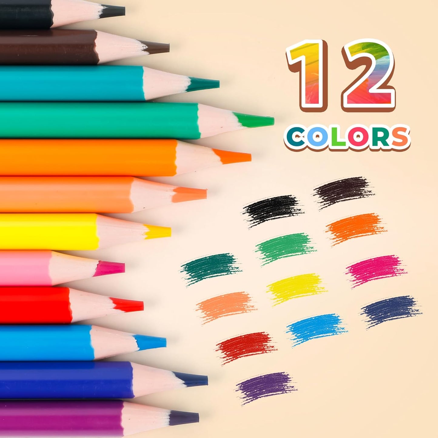 Smilo 12-Count Erasable Colored Pencils with Erasers - Vibrant & Smooth Colors for Drawing, Coloring Books, School Art Projects - Premium Art Supplies for Kids, Adults & DIY Crafts