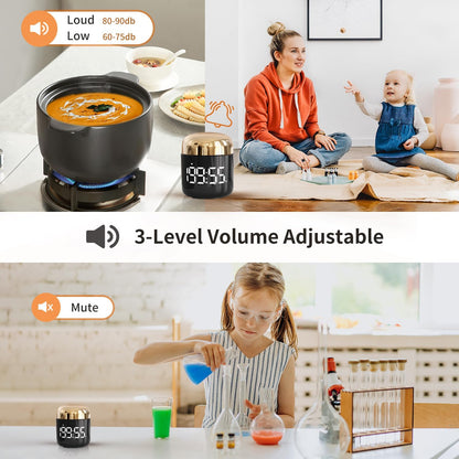 Digital Kitchen Timer,Countdown Countup Timer with Large LED Display Volume Adjustment,Timer for Cooking, Classroom Time for Kids and Teachers. (Gold)