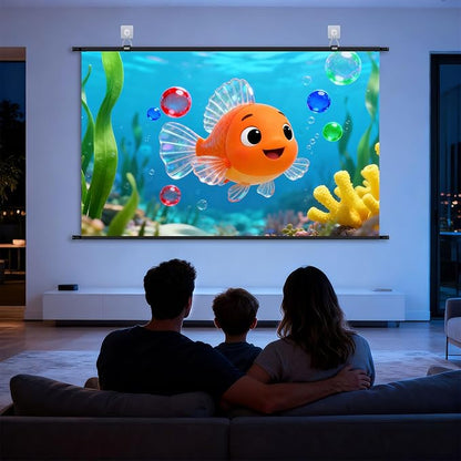 110 inch Projector Screen, XIAOHUI Portable Movie Projector Screen for Outdoor Indoor with 3 pcs Adhesive Hook, 4K Hanging Projection Screen for Room Wall, No Drilling, Anti-Glare Coating, 16:9 HD