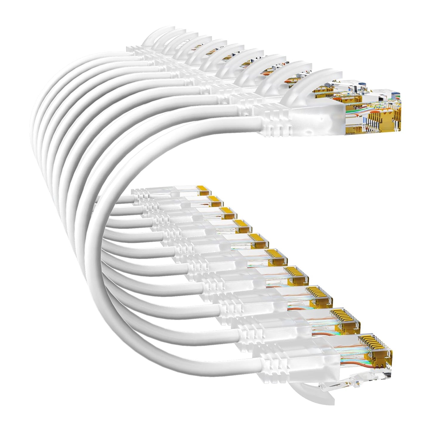 Cat6a Patch Cables 14ft (10 Pack) Slim, Cat6 Ethernet Patch Cable Pure Copper, Flexible Cat 6 Patch Cable 550MHZ 10G, Space-Saving Cat 6A Network Cables for Patch Panel, White