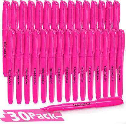 Duchong Highlighters, 30 Packs Pink Highlighter Bright Colors Bulk, Chisel Tip Dry-Quickly No Bleed Highlighter Markers for Adults Kids, Office Classroom Must Have, School Supplies for Teachers