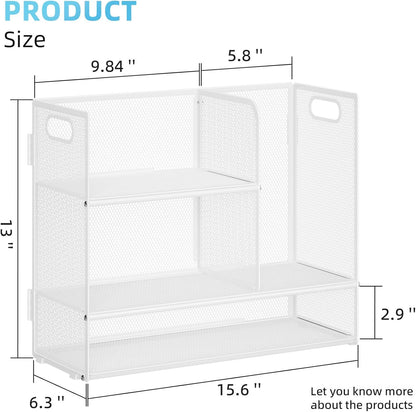 Marbrasse 3-Tier Desk Shelf Organizer with Handle, Desktop Bookshelf File Holder, Mesh Display Shelf Organizer Storage Rack for Office, Home, Supplies, Kitchen (White)