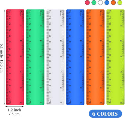 Zonon 6 Pcs 6 Inch Ruler Bulk Colorful Plastic Flexible Straight Metric Rulers with Centimeters and Inches Drafting Measuring Tool for Classroom School Students Education