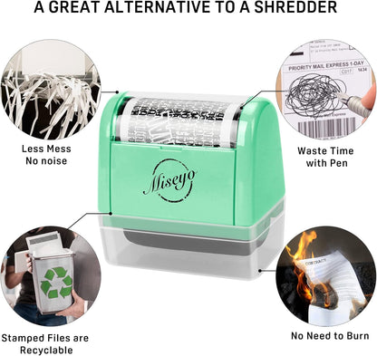 Miseyo Identity Theft Protection Roller Stamp Set - Mint Green (6 Refill Ink Incleded)