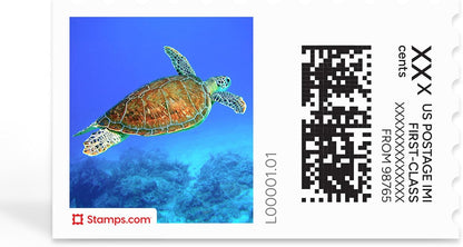 Hawksbill Turtle NetStamps 1200-Pack (50 Sheets) Printable Postage Labels (Stamps.com Subscription Required) - Print Approved Postage - Inkjet & Laser Printers - Business, Personal, Home