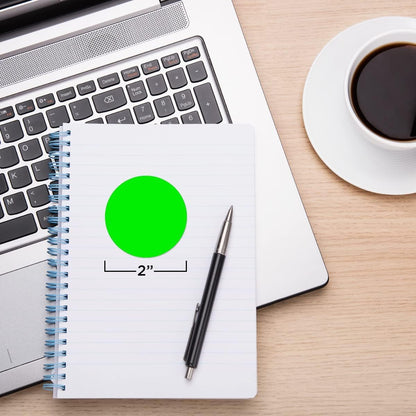 ChromaLabel 2 Inch Round Colored Stickers, High Visibility Green Dot Labels for Color Coding, Writable Circle Stickers - 500 Sticker Dots per Roll, Matte Finish Fluorescent Green - Case of 10