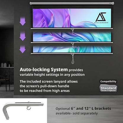 Akia Screens Retractable Projector Screen Pull Down 110 inch 4:3 8K 4K HD 3D White Projection Screen Manual B for Movie Home Theater Office Indoor Ceiling Wall Mount, AK-M110V1