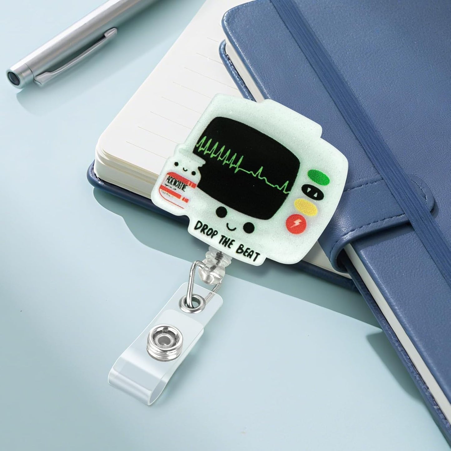 Funny Badge Reel, Drop The Beat Badge Holder, Cute Nurse Name Tag with Retractable Clip, Medical Worker ID Card Holders, Pediatric Nursing Accessories for Nurse Doctor Student Teacher Office