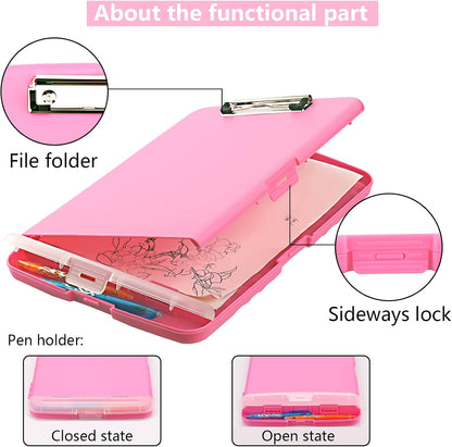 Clipboard with Storage,A4 Binder Nursing Clipboards with Pen Holder,Heavy Duty Storage Clipboard with Low Profile Clip,Clipboards Folder Side-Opening,Smooth Writing Clip Board Office Supplies(Pink)