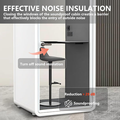 Office Sound Booth with Audio Privacy - Portable Soundproof Booth Includes White Frame with Curved Corners,Soundproof Room with Light,Fans, Magnetic Door Lock&Table for Study (42.52IN)